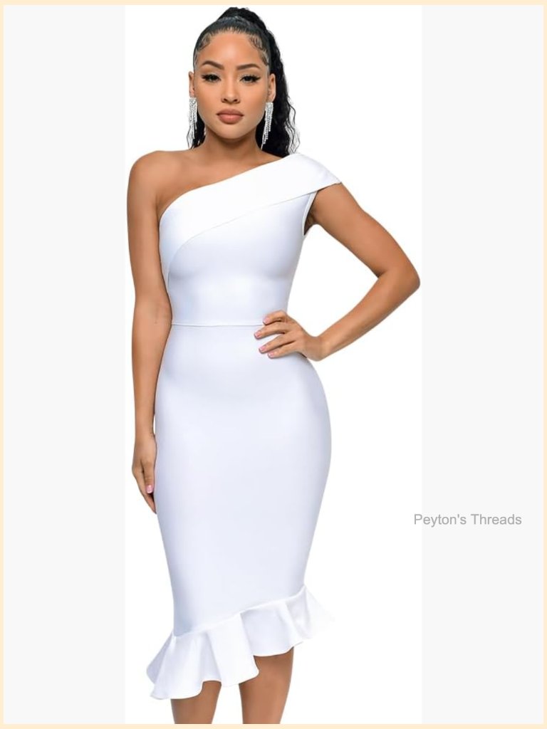 Mermaid One Shoulder Bodycon Midi Party Cocktail Dress Stretchy Bandage